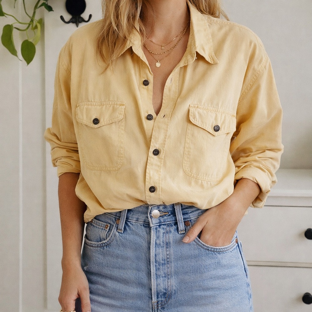 ⭐️SOLD Vintage Express EXP Yellow Cotton Utility Shirt | 90s Minimalist
